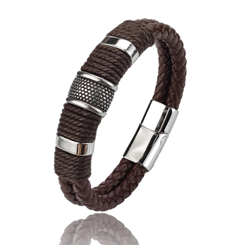 Herrn Armband aus Echtleder, veredelt mit Steinperlen und Edelstahl