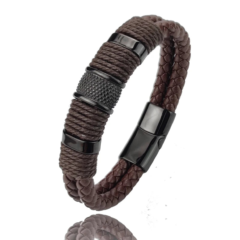 Herrn Armband aus Echtleder, veredelt mit Steinperlen und Edelstahl