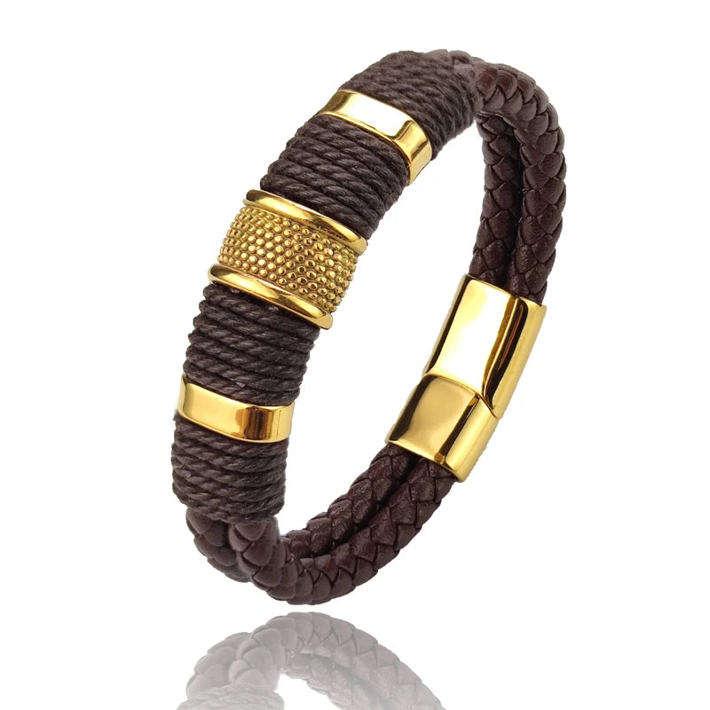 Herrn Armband aus Echtleder, veredelt mit Steinperlen und Edelstahl