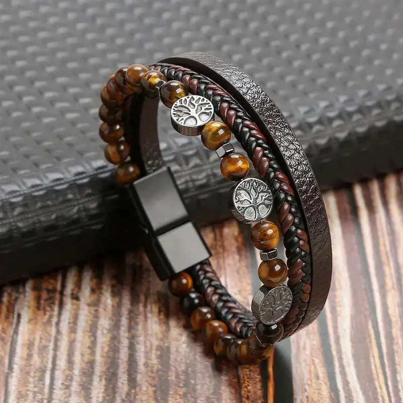 Herren-Lederarmband mit Edelstahlverschluss