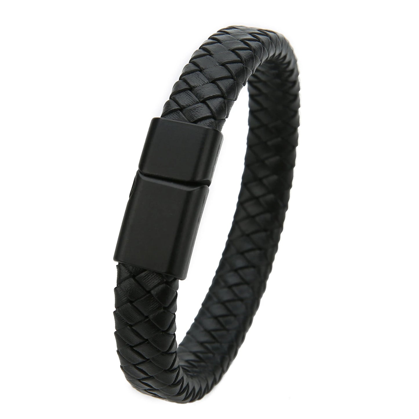 Geflochtenes Echtlder- Armband für Herren mit Edelstahlverschluss