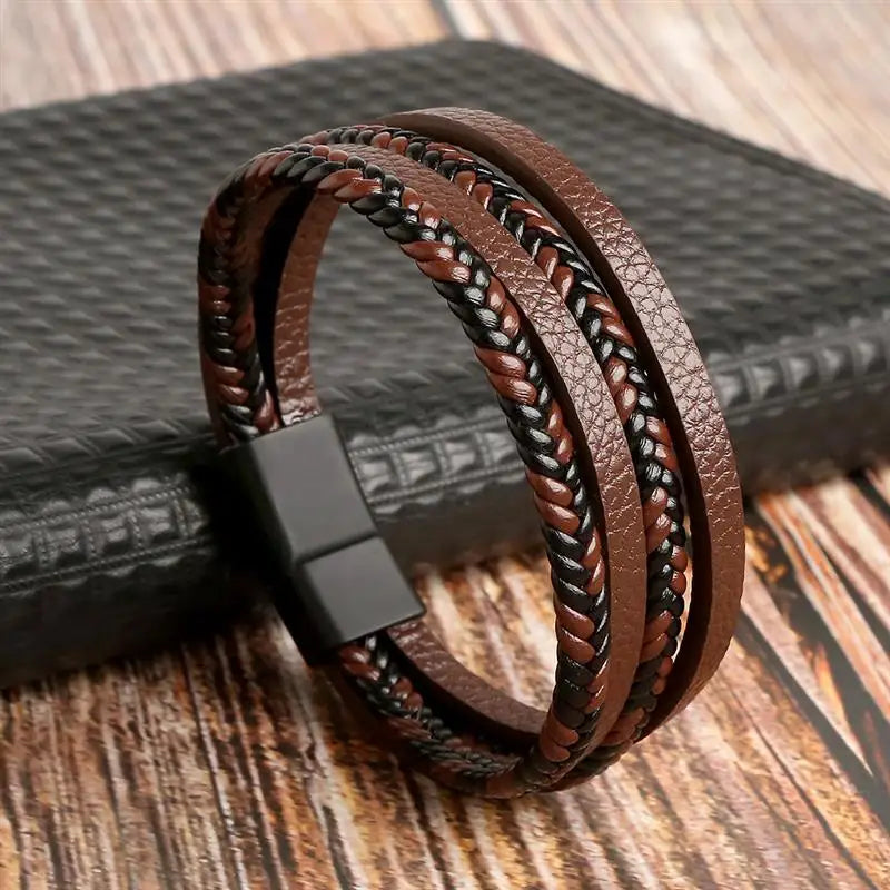 Herren-Lederarmband mit Edelstahlverschluss