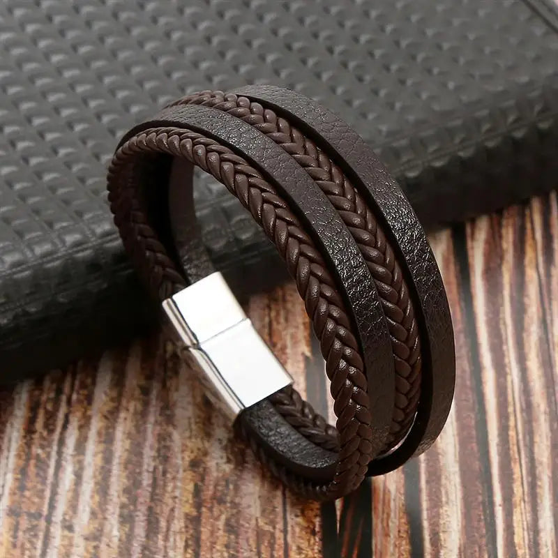 Herren-Lederarmband mit Edelstahlverschluss