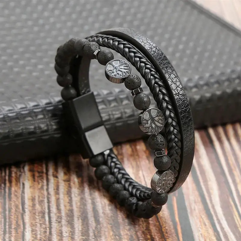 Herren-Lederarmband mit Edelstahlverschluss