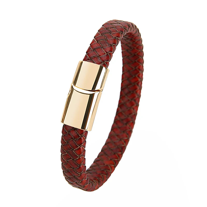 Geflochtenes Echtlder- Armband für Herren mit Edelstahlverschluss