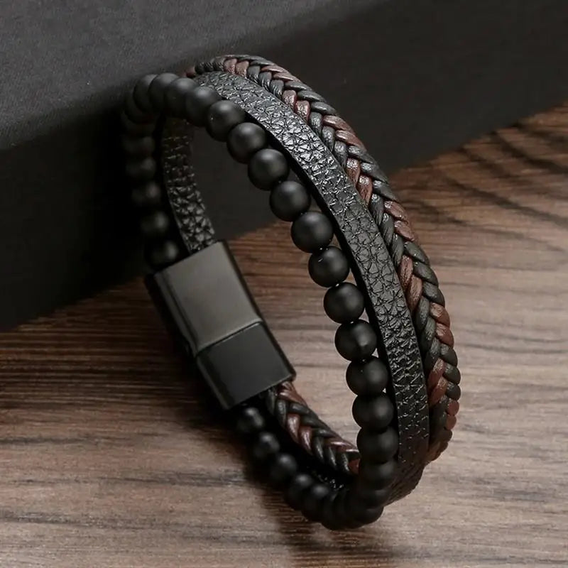 Herren-Lederarmband mit Edelstahlverschluss