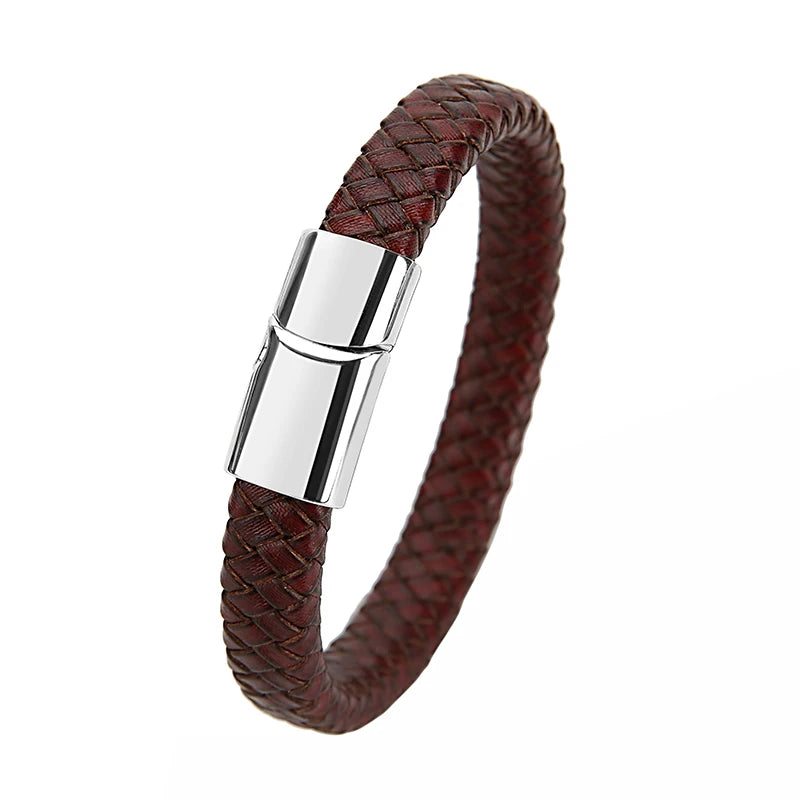 Geflochtenes Echtlder- Armband für Herren mit Edelstahlverschluss