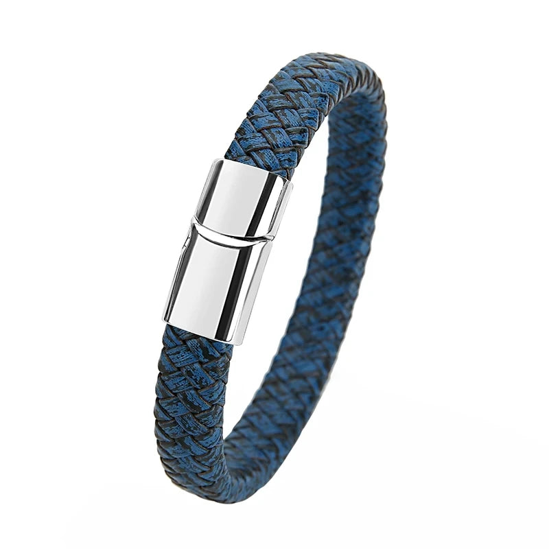 Geflochtenes Echtlder- Armband für Herren mit Edelstahlverschluss
