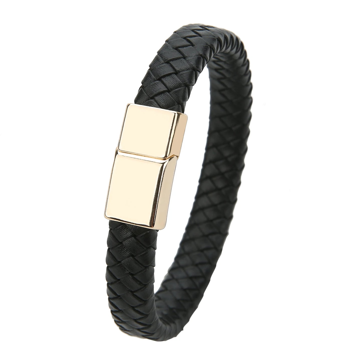 Geflochtenes Echtlder- Armband für Herren mit Edelstahlverschluss