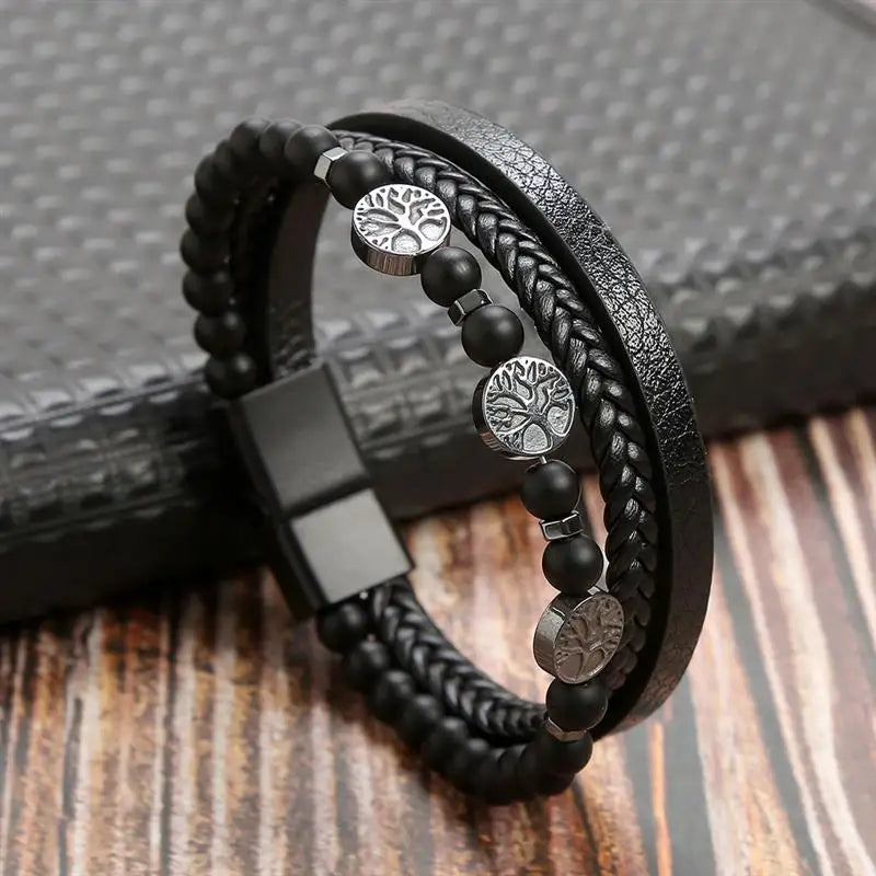 Herren-Lederarmband mit Edelstahlverschluss