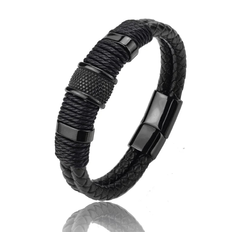Herrn Armband aus Echtleder, veredelt mit Steinperlen und Edelstahl
