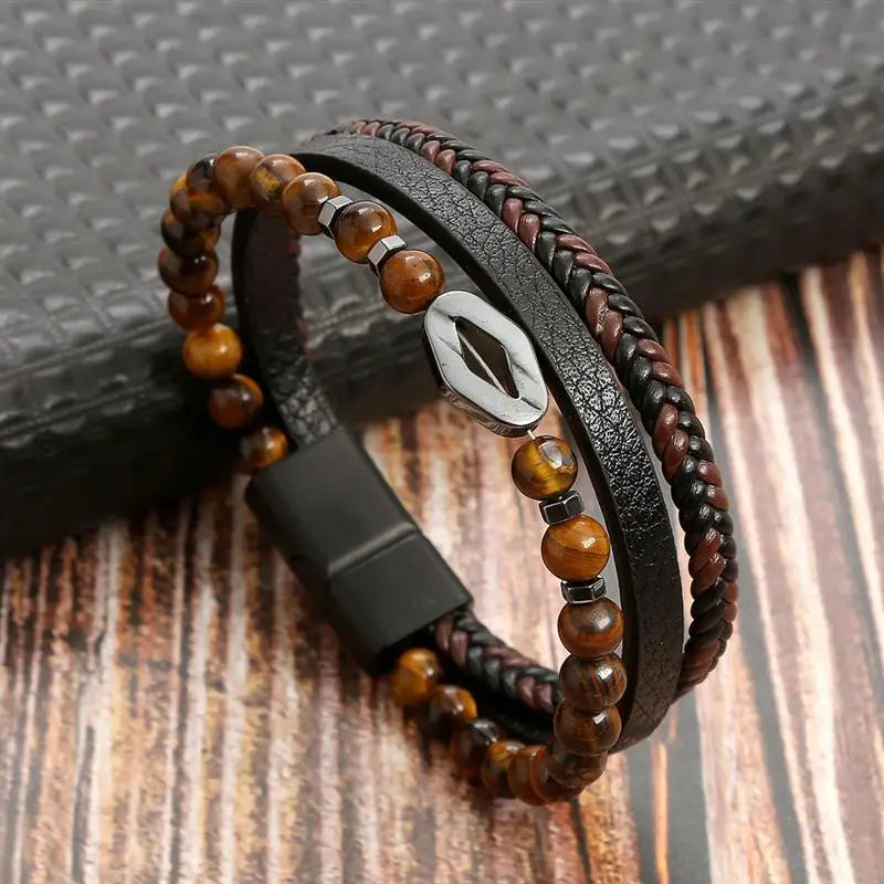 Herren-Lederarmband mit Edelstahlverschluss