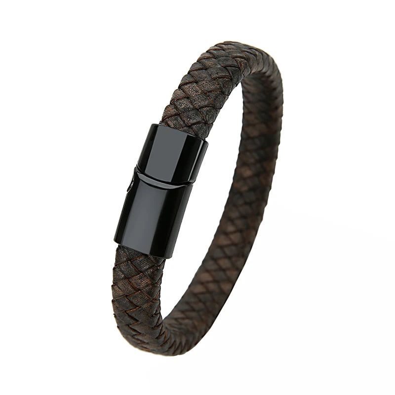 Geflochtenes Echtlder- Armband für Herren mit Edelstahlverschluss