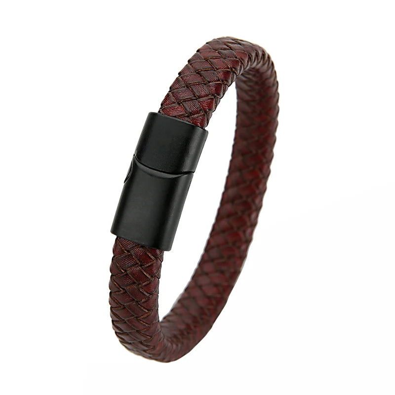 Geflochtenes Echtlder- Armband für Herren mit Edelstahlverschluss
