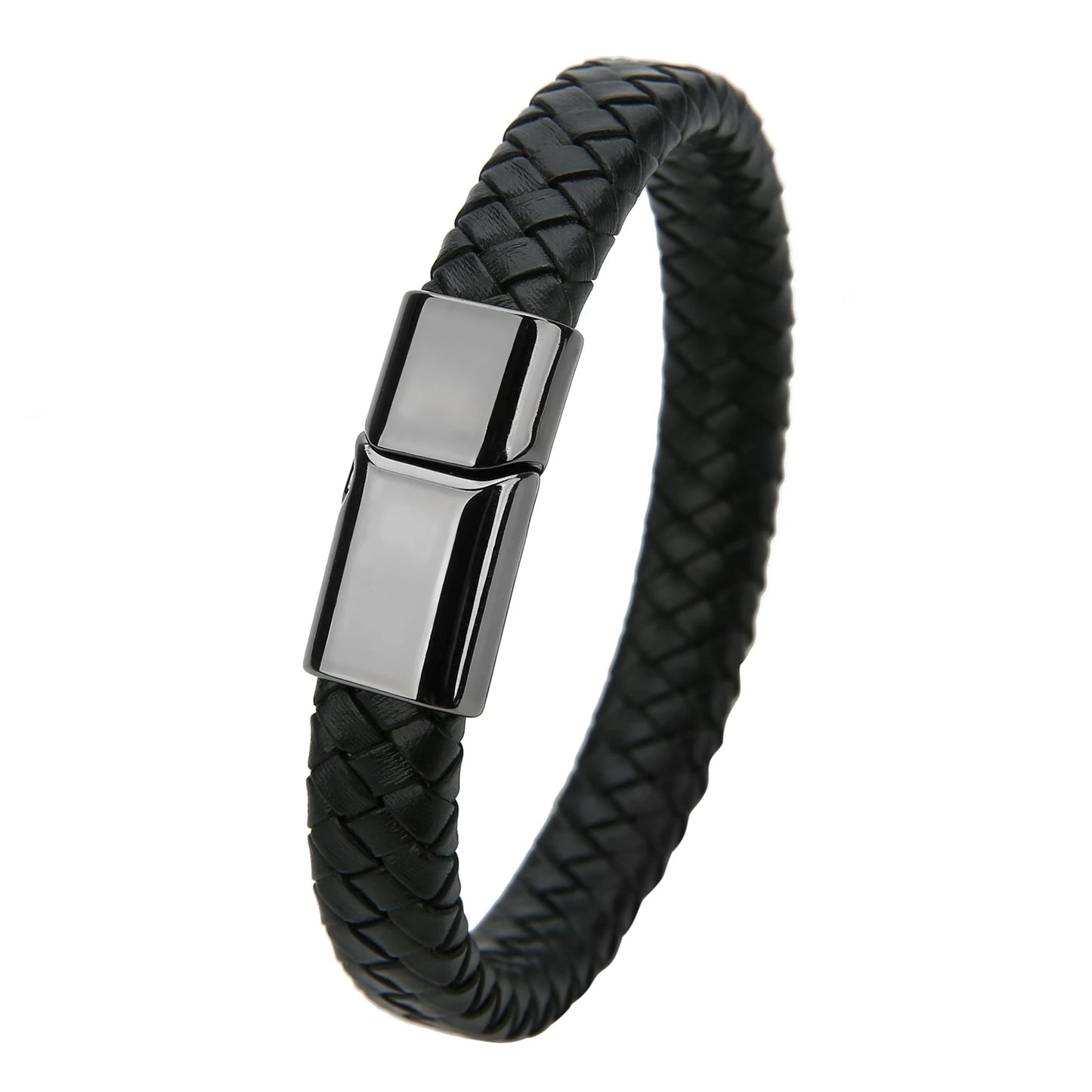 Geflochtenes Echtlder- Armband für Herren mit Edelstahlverschluss