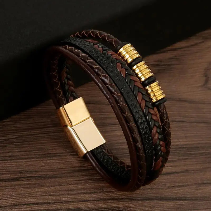 Herren-Lederarmband mit Edelstahlverschluss