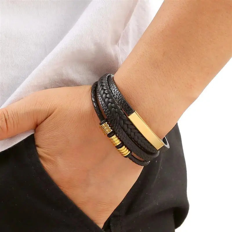 Herren-Lederarmband mit Edelstahlverschluss