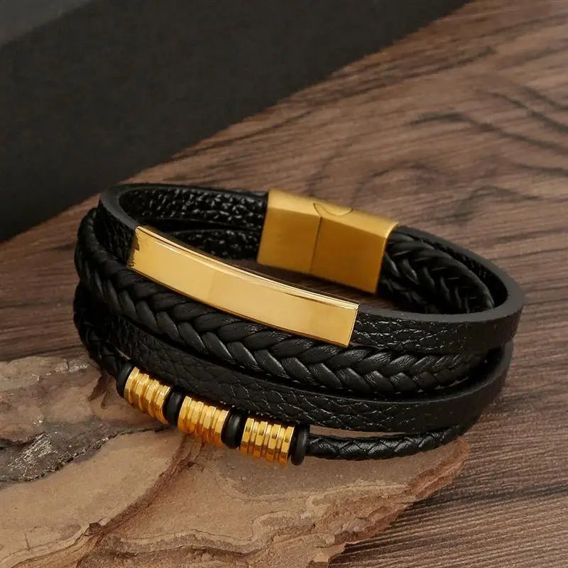 Herren-Lederarmband mit Edelstahlverschluss