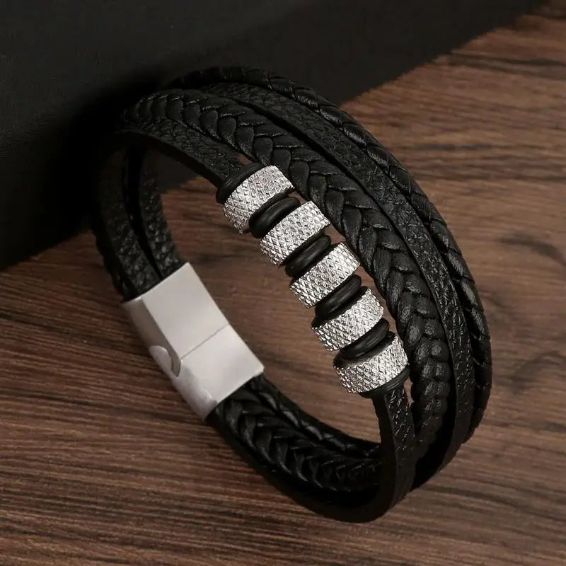 Herren-Lederarmband mit Edelstahlverschluss