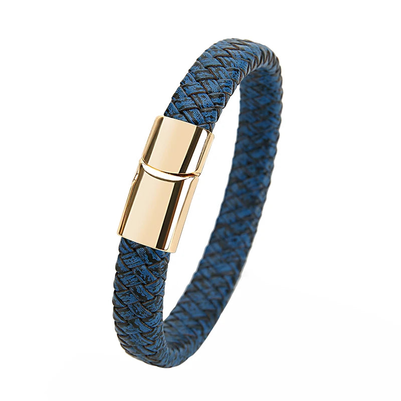 Geflochtenes Echtlder- Armband für Herren mit Edelstahlverschluss
