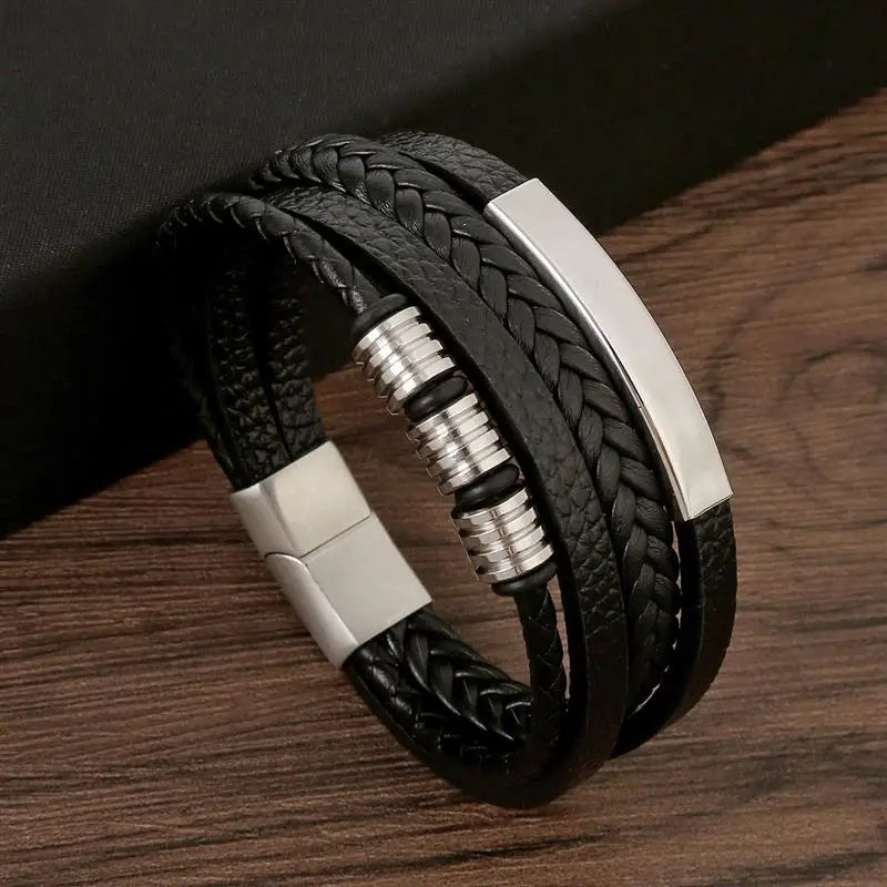 Herren-Lederarmband mit Edelstahlverschluss