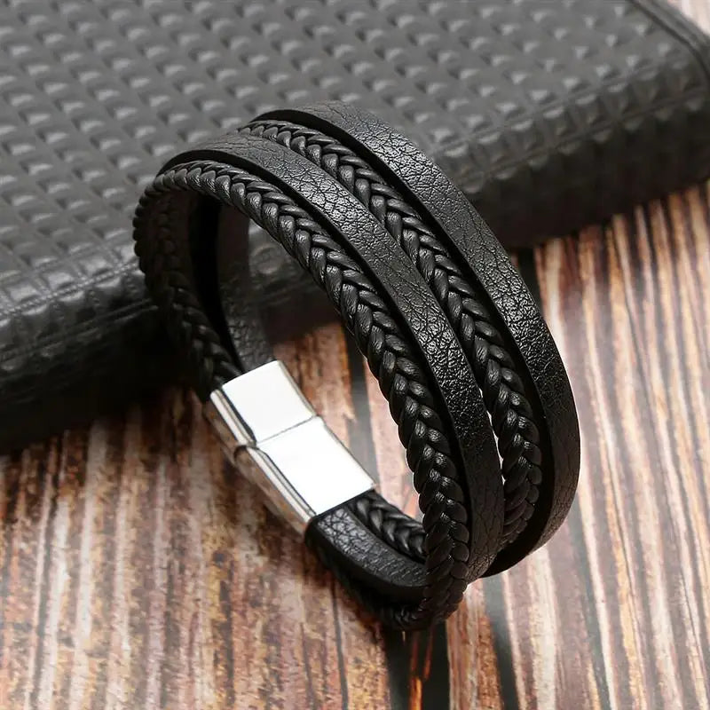 Herren-Lederarmband mit Edelstahlverschluss