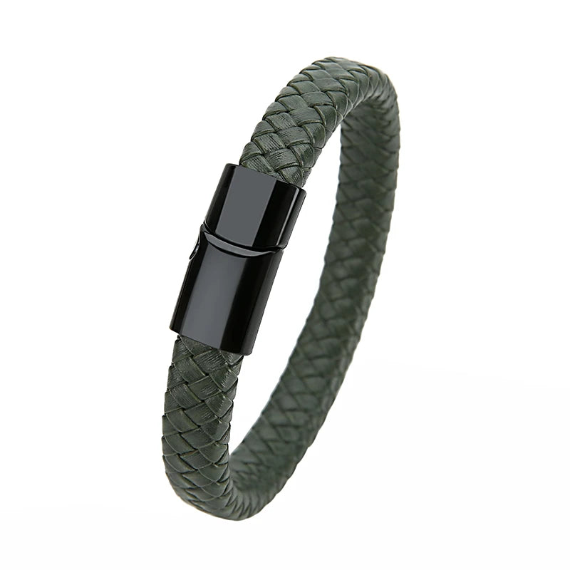 Geflochtenes Echtlder- Armband für Herren mit Edelstahlverschluss