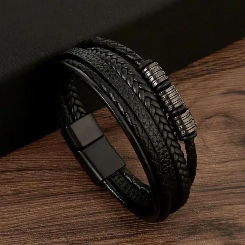 Herren-Lederarmband mit Edelstahlverschluss