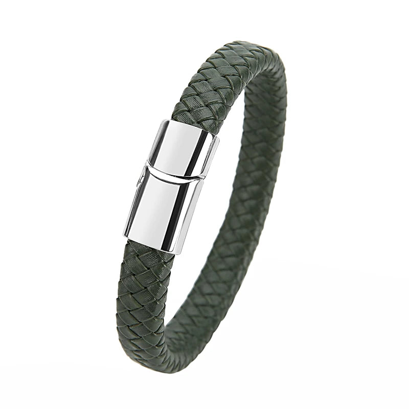 Geflochtenes Echtlder- Armband für Herren mit Edelstahlverschluss