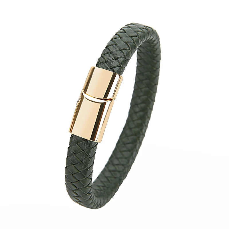 Geflochtenes Echtlder- Armband für Herren mit Edelstahlverschluss