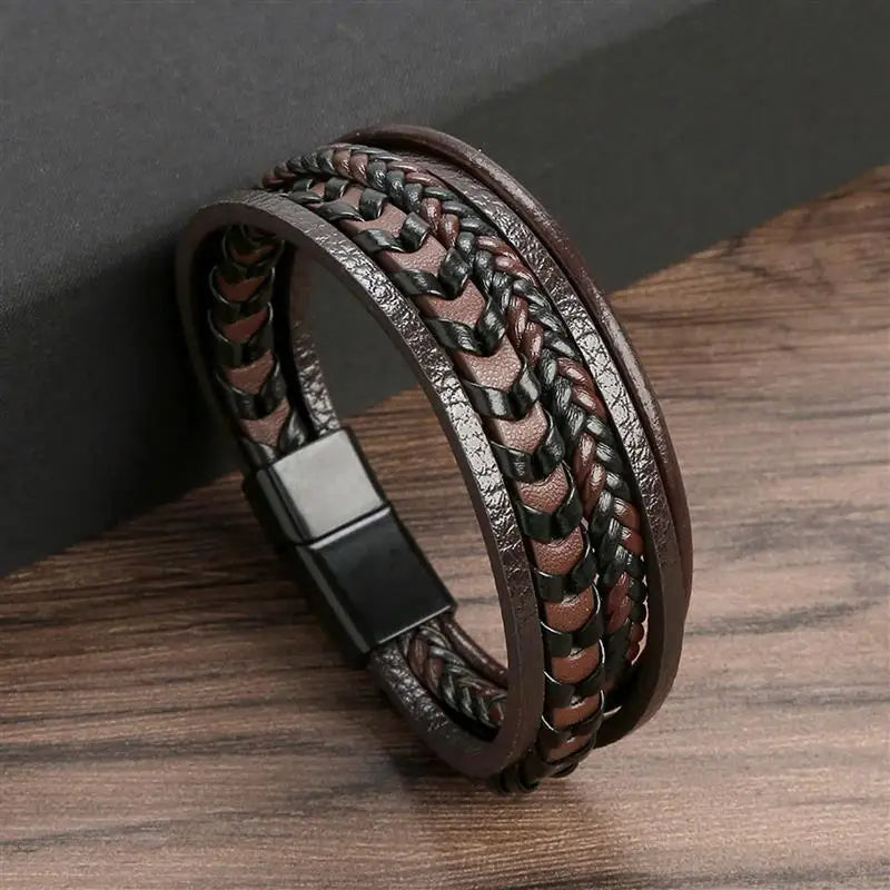 Herren-Lederarmband mit Edelstahlverschluss