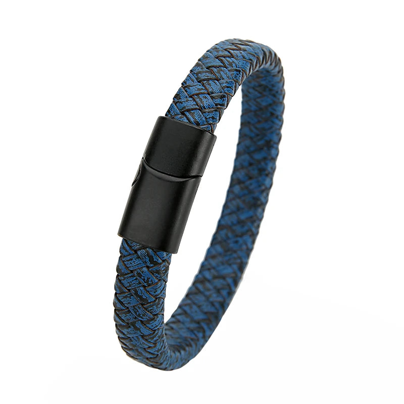 Geflochtenes Echtlder- Armband für Herren mit Edelstahlverschluss