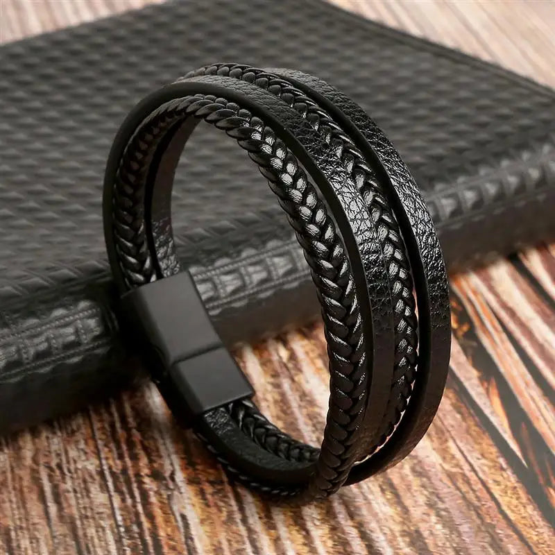 Herren-Lederarmband mit Edelstahlverschluss
