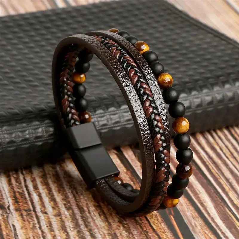 Herren-Lederarmband mit Edelstahlverschluss