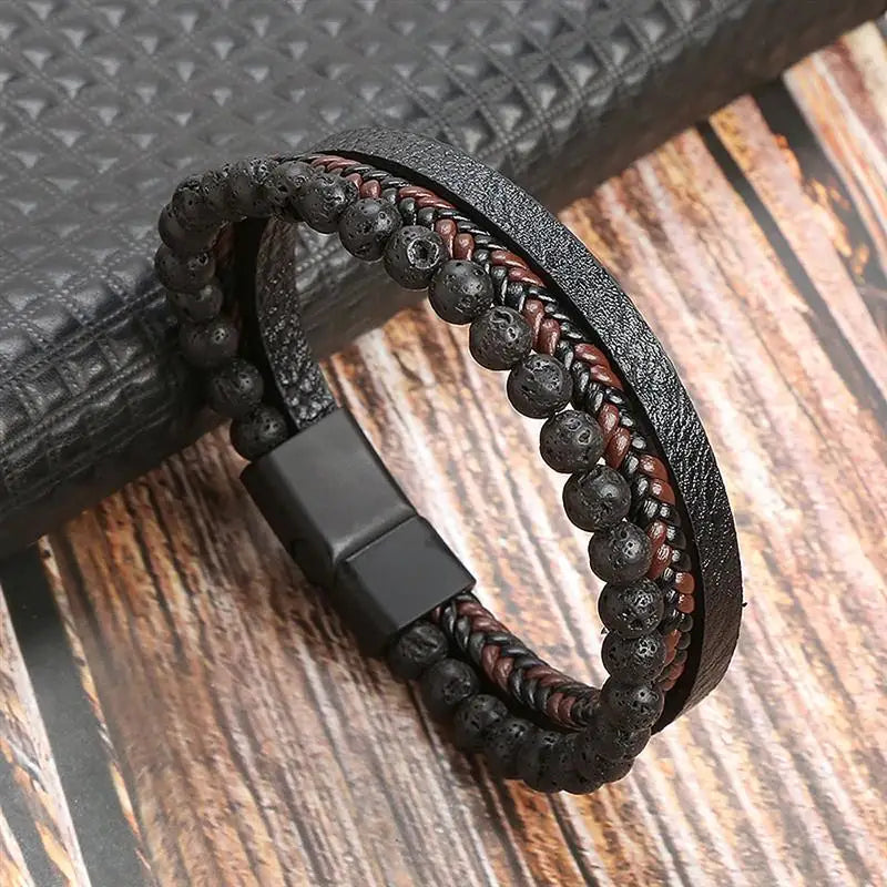 Herren-Lederarmband mit Edelstahlverschluss