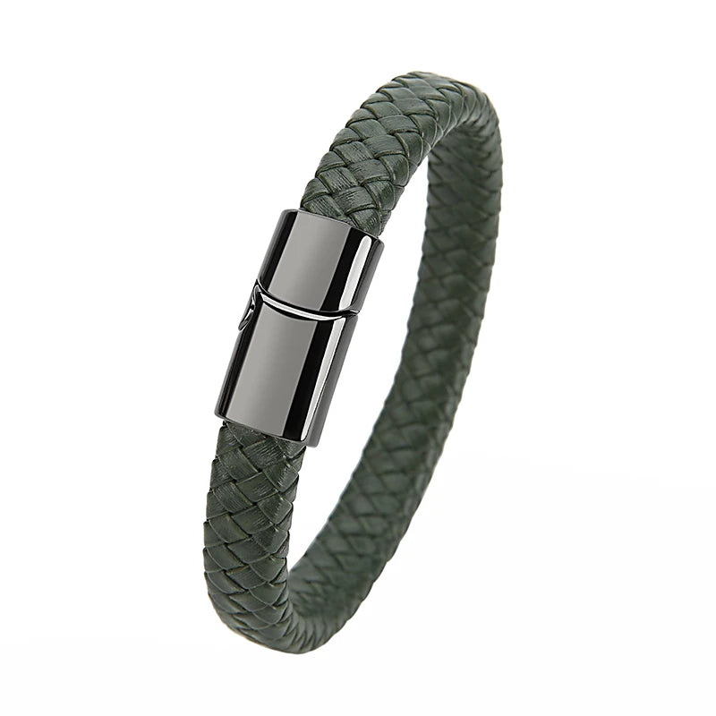 Geflochtenes Echtlder- Armband für Herren mit Edelstahlverschluss