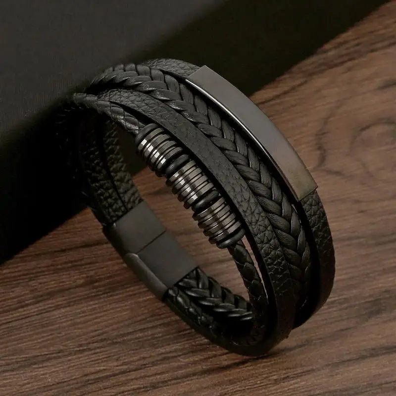 Herren-Lederarmband mit Edelstahlverschluss