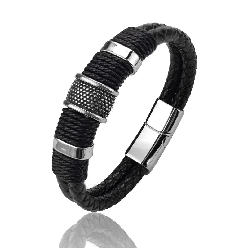 Herrn Armband aus Echtleder, veredelt mit Steinperlen und Edelstahl