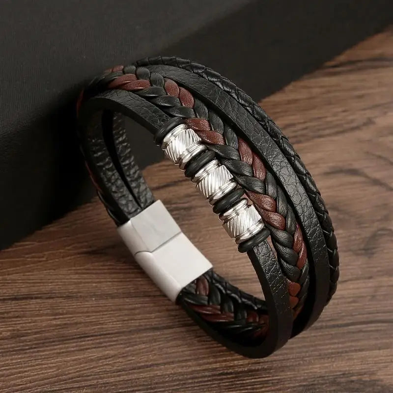 Herren-Lederarmband mit Edelstahlverschluss