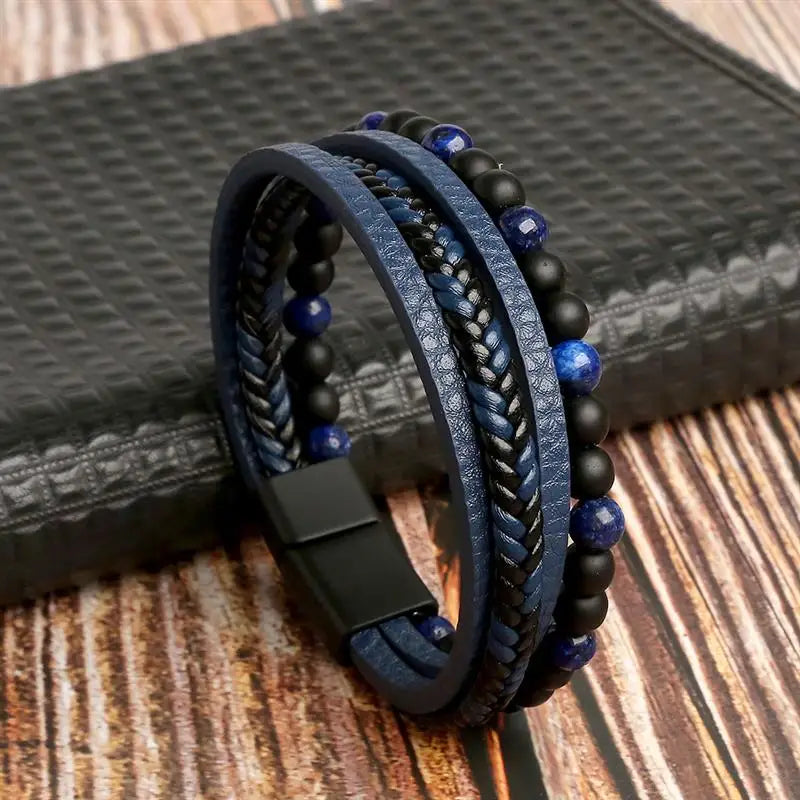 Herren-Lederarmband mit Edelstahlverschluss