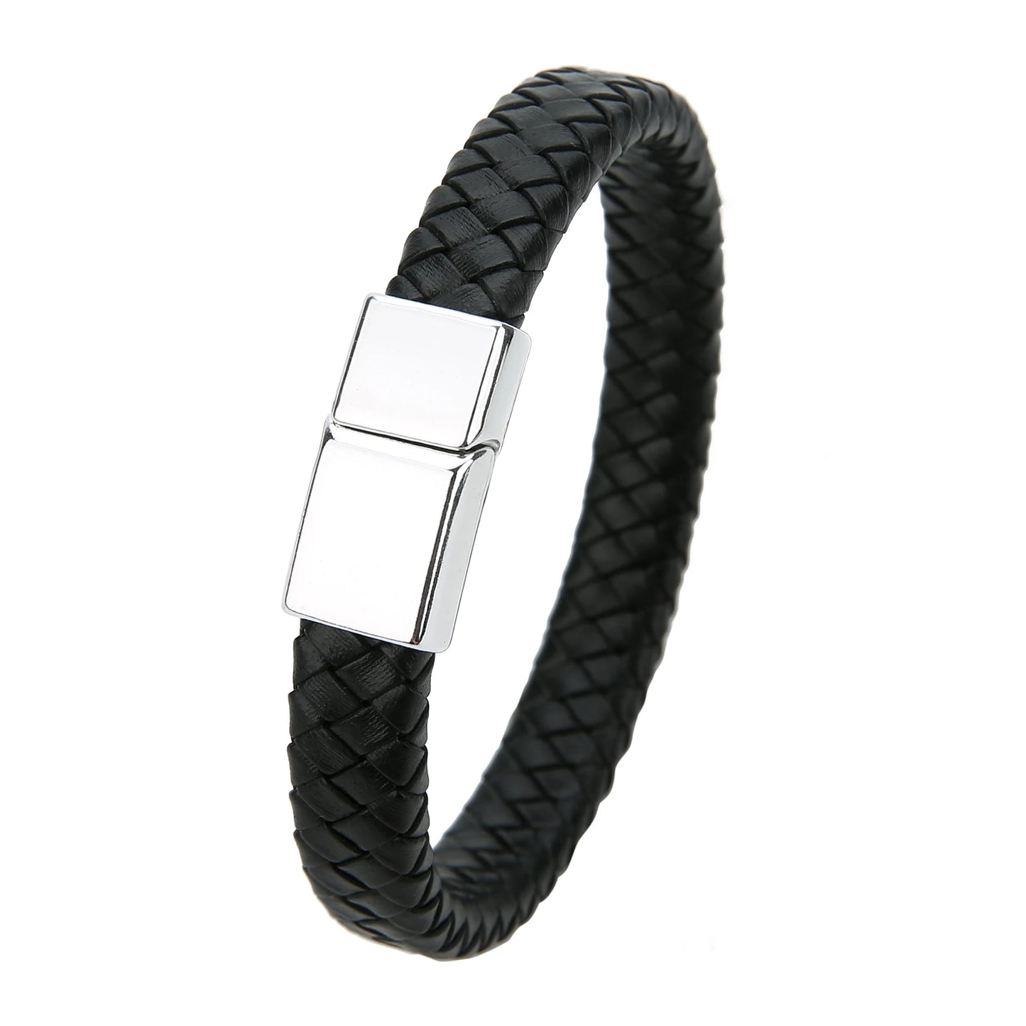 Geflochtenes Echtlder- Armband für Herren mit Edelstahlverschluss