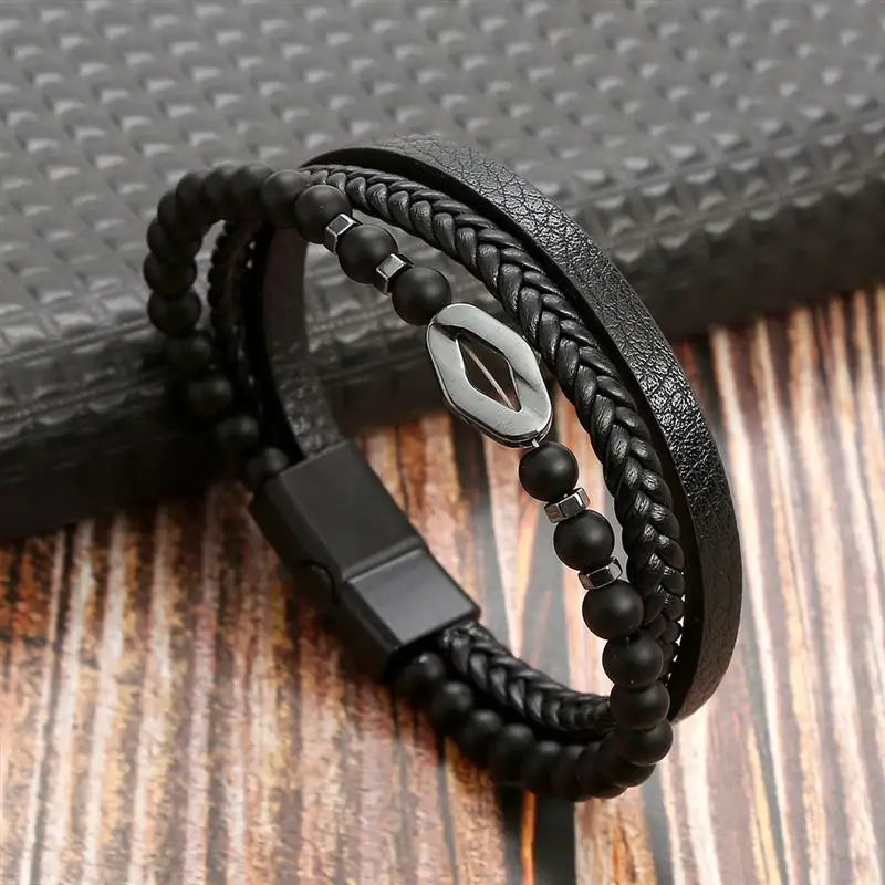 Herren-Lederarmband mit Edelstahlverschluss