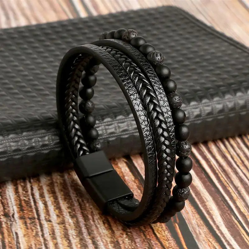 Herren-Lederarmband mit Edelstahlverschluss