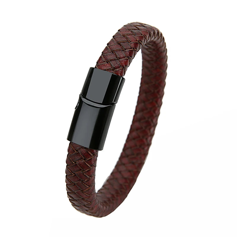 Geflochtenes Echtlder- Armband für Herren mit Edelstahlverschluss