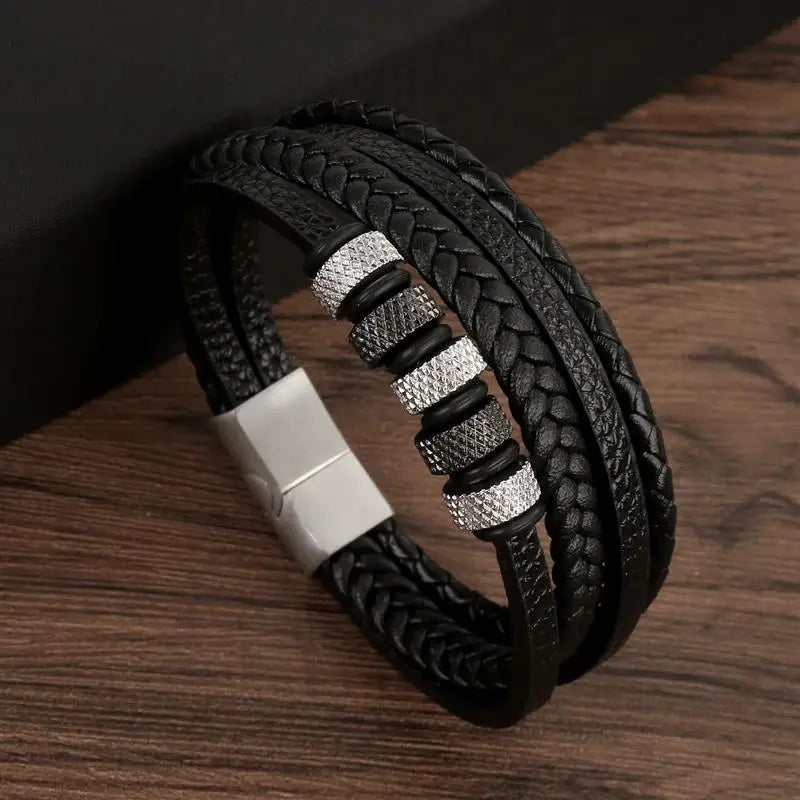 Herren-Lederarmband mit Edelstahlverschluss
