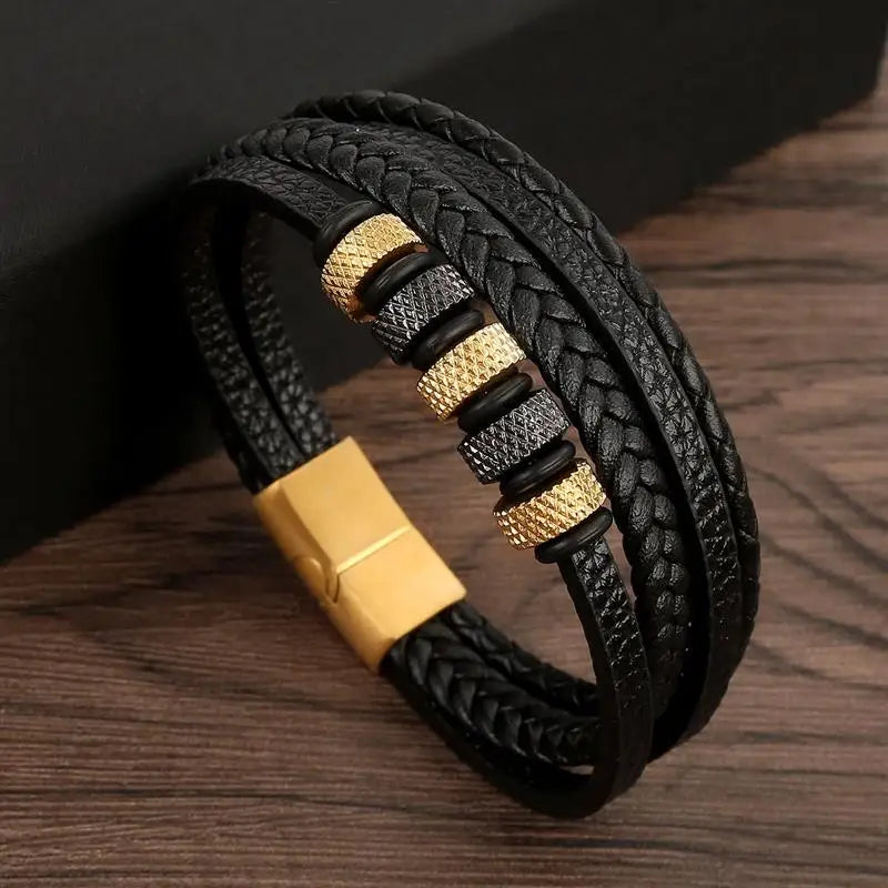 Herren-Lederarmband mit Edelstahlverschluss