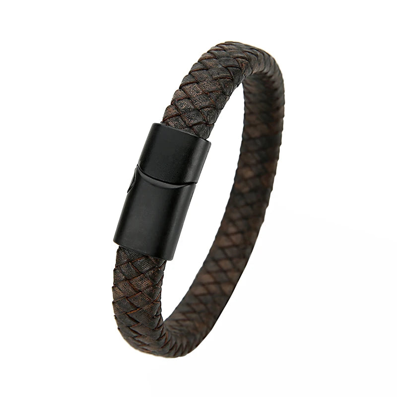 Geflochtenes Echtlder- Armband für Herren mit Edelstahlverschluss