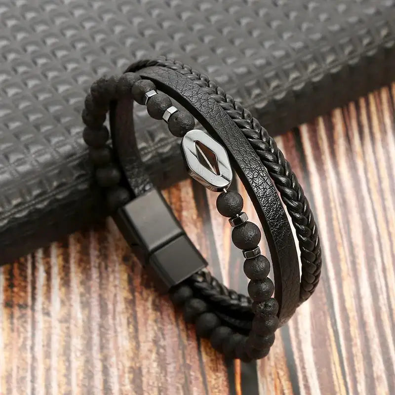Herren-Lederarmband mit Edelstahlverschluss