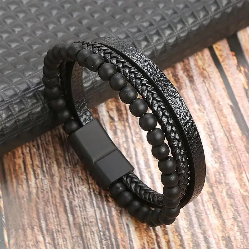 Herren-Lederarmband mit Edelstahlverschluss