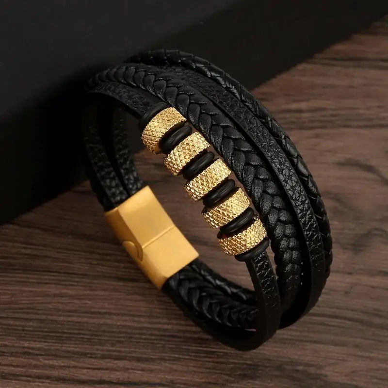 Herren-Lederarmband mit Edelstahlverschluss